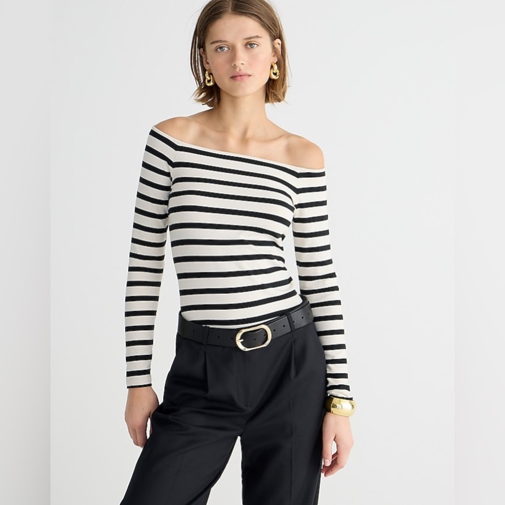 J Crew Off-the-shoulder long-sleeve shirt in striped stretch cotton Small